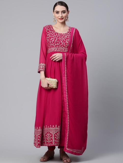 embroidered semi-stitched suit set - 18645197 - Very Small Image - 1