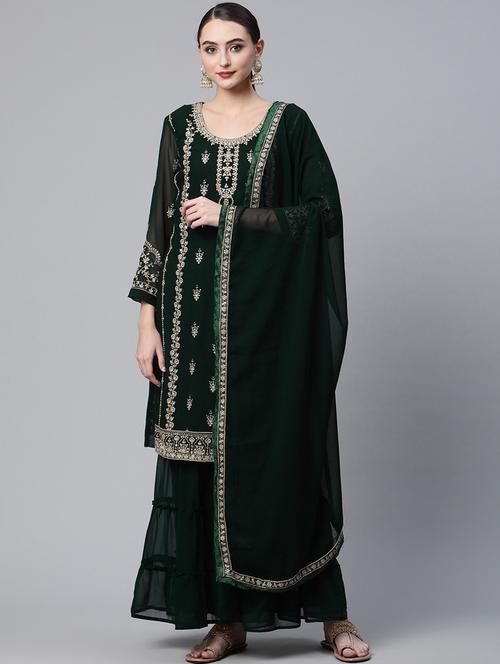 embroidered semi-stitched suit set - 18645198 - Very Small Image - 1