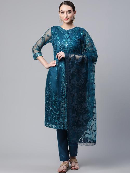 embroidered semi-stitched suit set - 18645200 - Very Small Image - 1