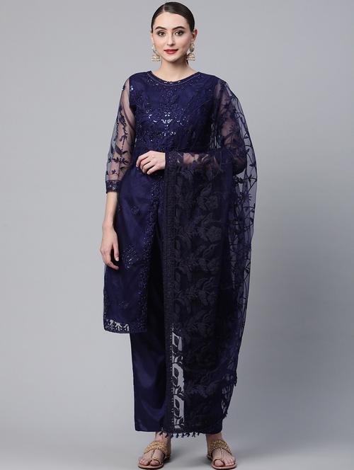 embroidered semi-stitched suit set - 18645202 - Very Small Image - 1