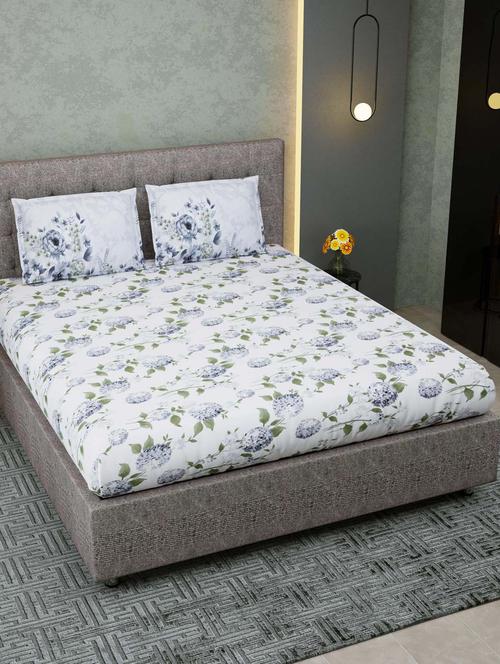 jaipur fabric vintage carolina blue king size bedsheet with 2 pillow covers - 18645508 - Very Small Image - 1