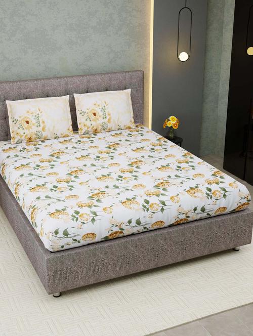 jaipur fabric vintage carolina yellow king size bedsheet with 2 pillow covers - 18645511 - Very Small Image - 1