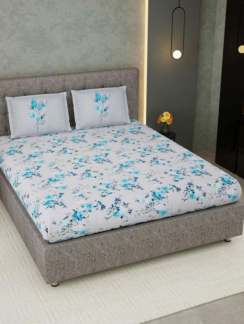 jaipur fabric ayrshire blue king size bedsheet with 2 pillow covers - 18645512 - Very Small Image - 1