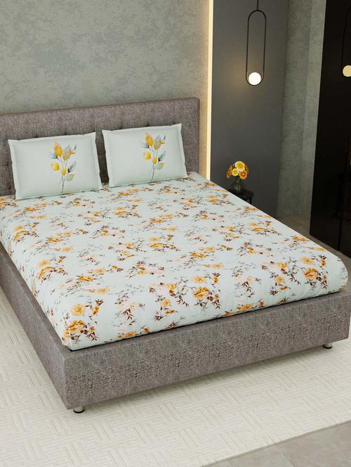 jaipur fabric ayrshire yellow king size bedsheet with 2 pillow covers - 18645515 - Very Small Image - 1