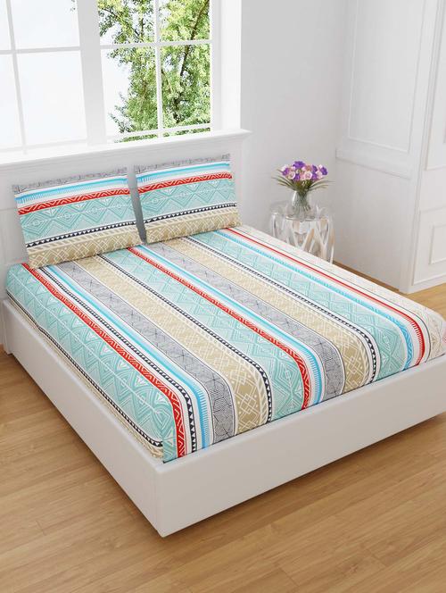 jaipur fabric isle pattern blue multicolored king size bedsheet with 2 pillow covers - 18645520 - Very Small Image - 1