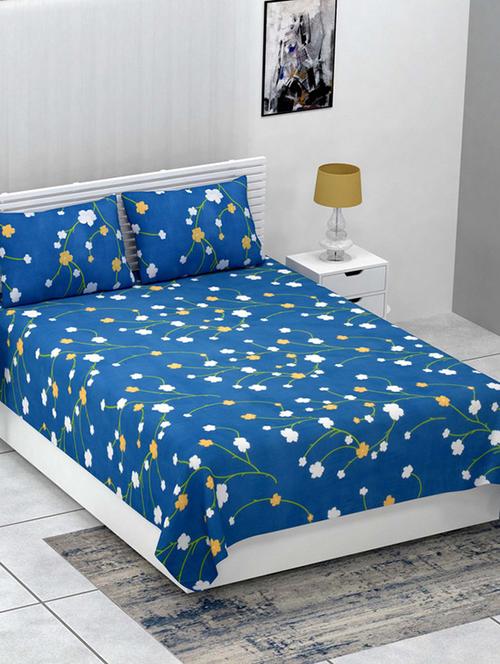 jaipur fabric beautiful multi small floral print super-soft bedsheet with 2 pillow covers - 18645525 - Very Small Image - 1