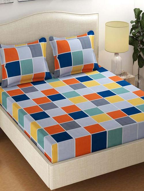 jaipur fabric base checks super-soft double bedsheet with 2 pillow covers - 18645533 - Very Small Image - 1