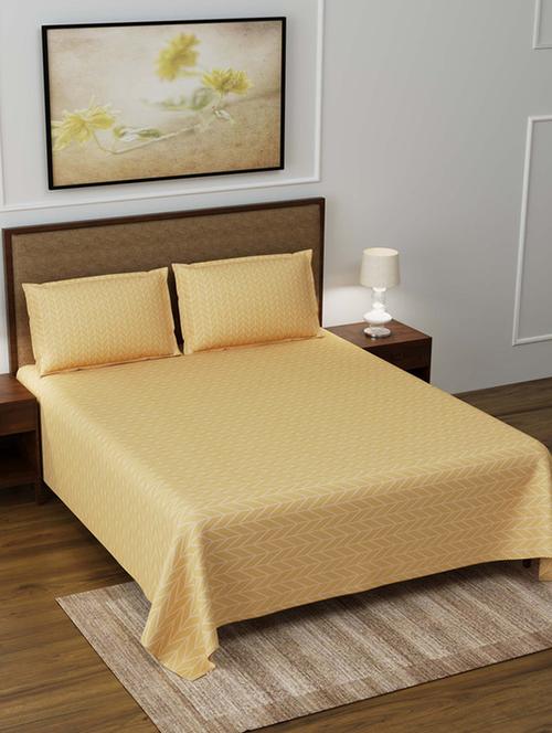 jaipur fabric creamish gold super soft double bedsheet with 2 pillow covers - 18645536 - Very Small Image - 1