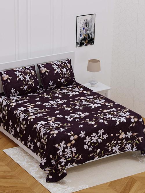 jaipur fabric purple jasmine super soft double bedsheet with 2 pillow covers - 18645538 - Very Small Image - 1