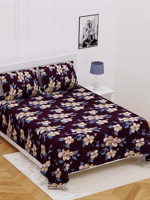 jaipur fabric dark coffee color super soft double bedsheet with 2 pillow covers - 18645541 - Very Small Image - 1