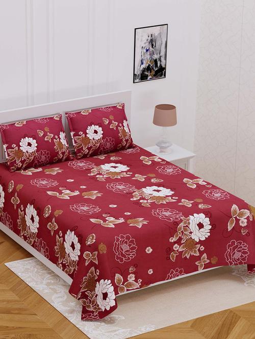 jaipur fabric blood red super soft double bedsheet with 2 pillow covers - 18645545 - Very Small Image - 1