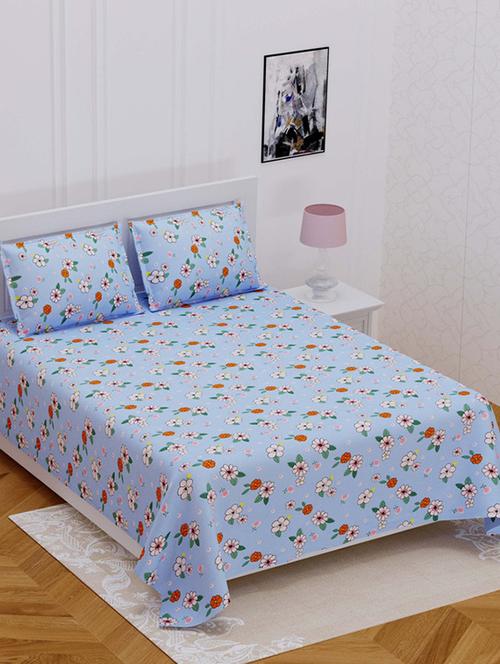 jaipur fabric sky blue small floral super soft double bedsheet with 2 pillow covers - 18645548 - Very Small Image - 1