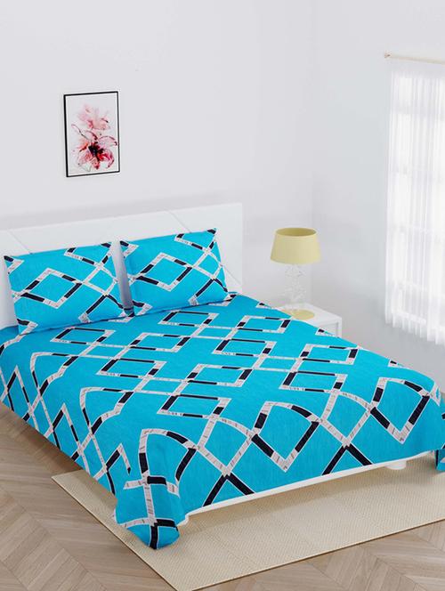 jaipur fabric teal blue rectangle super soft double bedsheet with 2 pillow covers - 18645552 - Very Small Image - 1