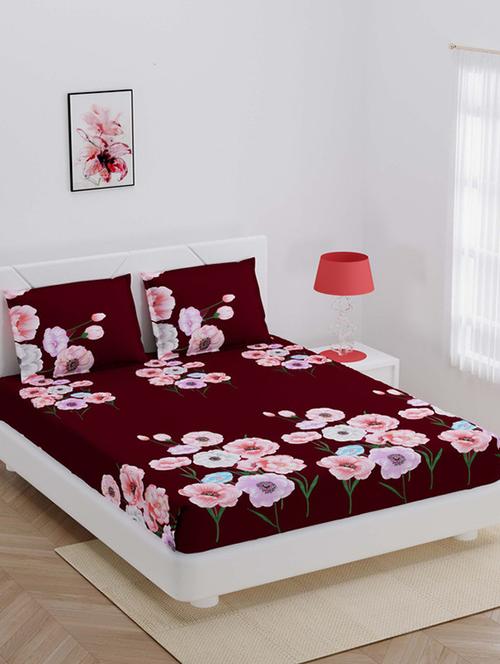 jaipur fabric purple floral super soft double bedsheet with 2 pillow covers - 18645553 - Very Small Image - 1