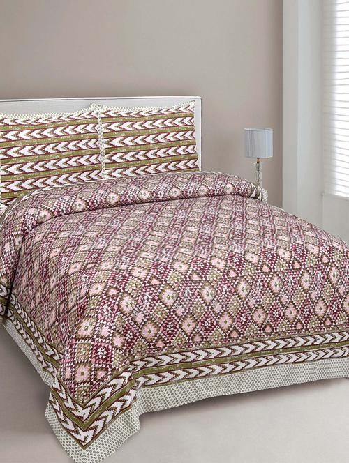 jaipur fabric kaleidoscope cotton double bedsheet with 2 pillow covers - 18645560 - Very Small Image - 1