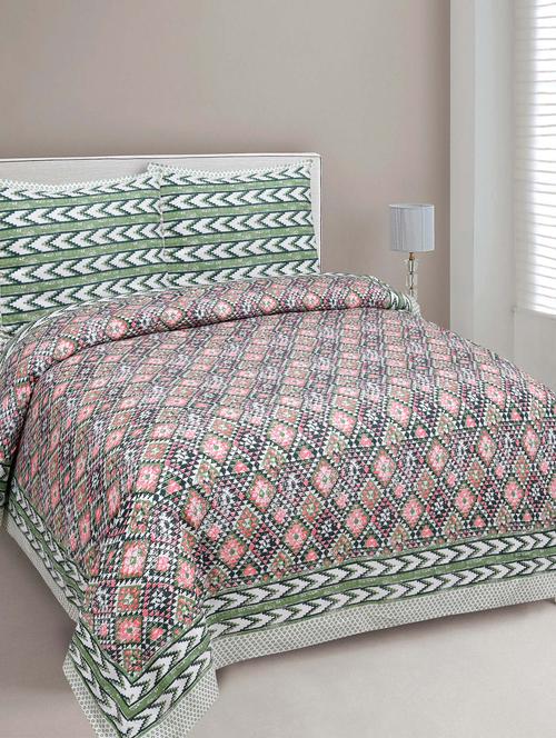 jaipur fabric kaleidoscope cotton double bedsheet with 2 pillow covers - 18645561 - Very Small Image - 1