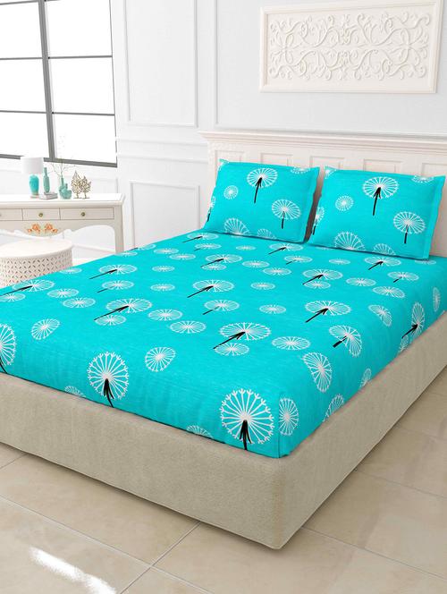 jaipur fabric sea green dandellions super soft king size double bedsheet 2 pillow covers - 18645579 - Very Small Image - 1