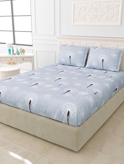 jaipur fabric pastel grey dandellions super soft king size double bedsheet 2 pillow covers - 18645580 - Very Small Image - 1