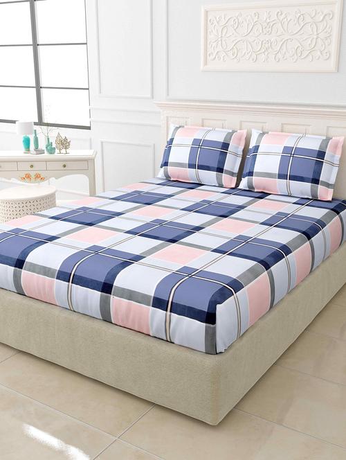 jaipur fabric stylish checks super soft king size double bedsheet 2 pillow covers - 18645582 - Very Small Image - 1