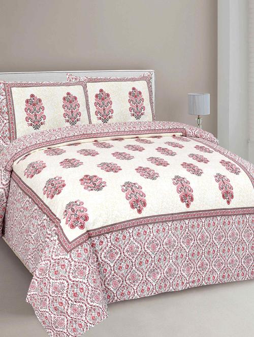 jaipur fabric pure cotton beautiful bouquet pink jaipuri double bedsheet with 2 pillow covers - 18645612 - Very Small Image - 1