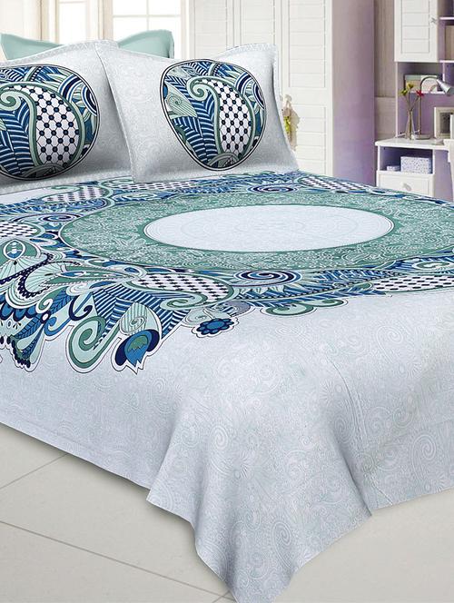 jaipur fabric cosmic kolam blue double bedsheet with 2 pillow covers - 18645615 - Very Small Image - 1