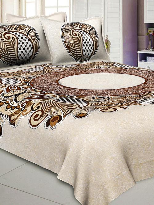 jaipur fabric cosmic kolam brown double bedsheet with 2 pillow covers - 18645616 - Very Small Image - 1
