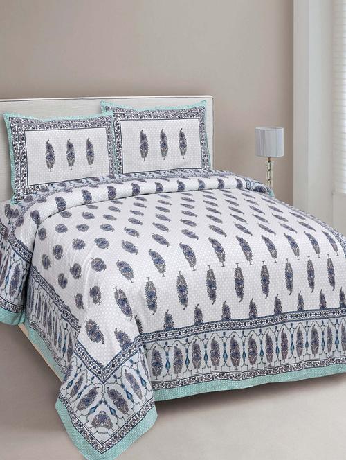 jaipur fabric printed double bedsheet with 2 pillow covers - 18645623 - Very Small Image - 1