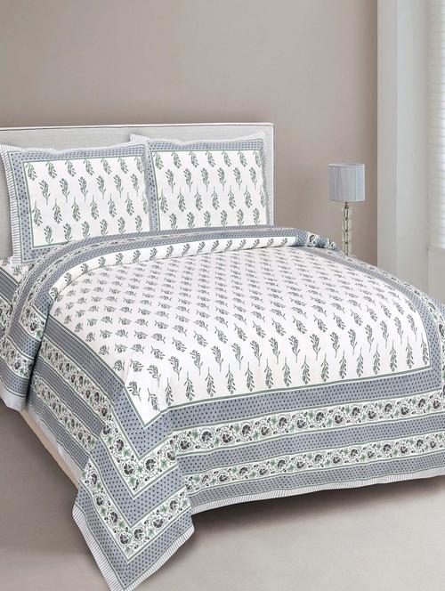 jaipur fabric printed double bedsheet with 2 pillow covers - 18645629 - Very Small Image - 1