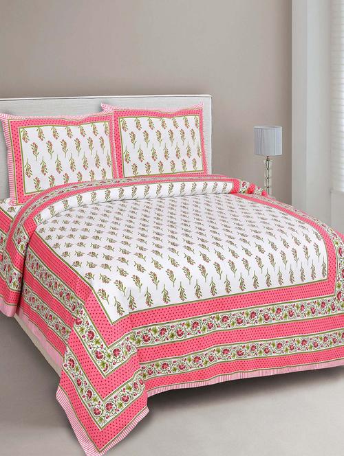 jaipur fabric printed double bedsheet with 2 pillow covers - 18645630 - Very Small Image - 1
