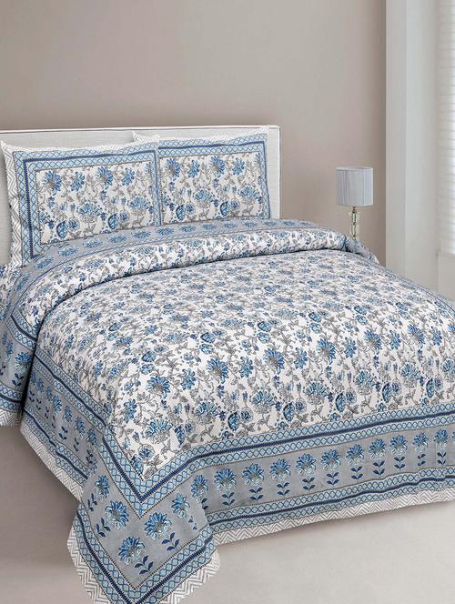 jaipur fabric printed double bedsheet with 2 pillow covers - 18645634 - Very Small Image - 1