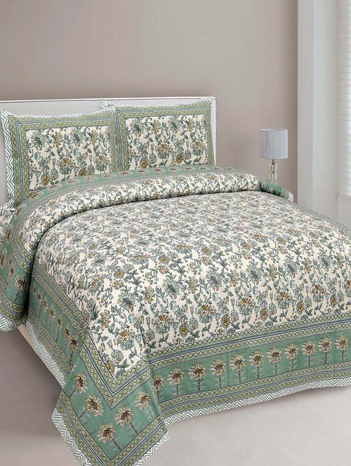 jaipur fabric printed double bedsheet with 2 pillow covers - 18645636 - Very Small Image - 1