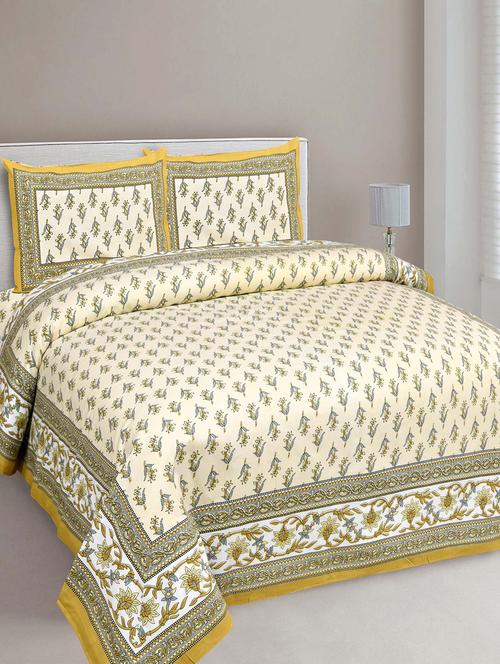 jaipur fabric printed double bedsheet with 2 pillow covers - 18645640 - Very Small Image - 1