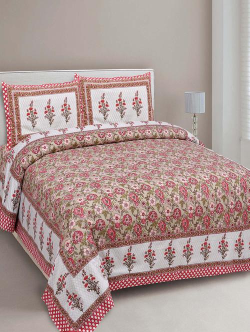 jaipur fabric printed double bedsheet with 2 pillow covers - 18645641 - Very Small Image - 1