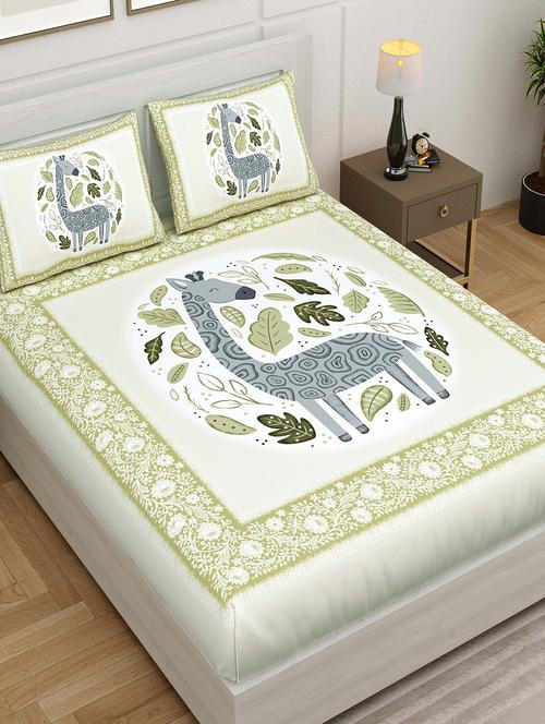 jaipur fabric printed double bedsheet with 2 pillow covers - 18645646 - Very Small Image - 1