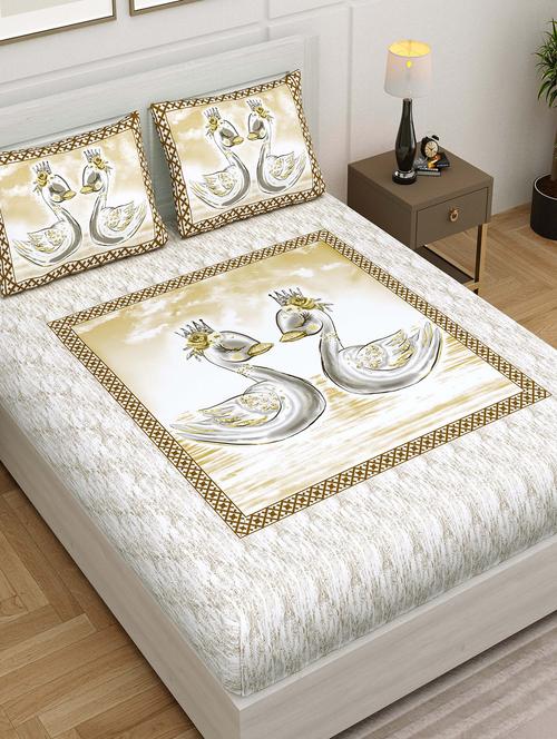 jaipur fabric printed double bedsheet with 2 pillow covers - 18645658 - Very Small Image - 1