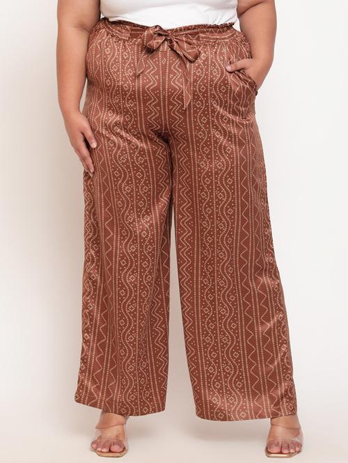 brown printed plus trouser - 18645827 - Very Small Image - 1