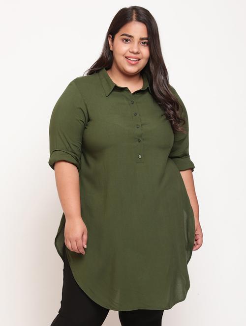 olive rayon regular shirt - 18645857 - Very Small Image - 1