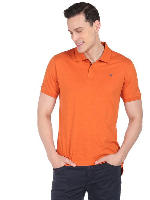 orange solid polo neck t-shirt - 18646125 - Very Small Image - 1