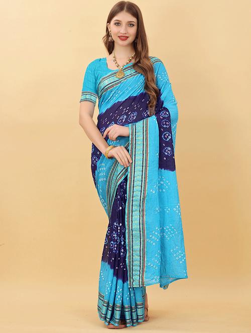 bandhani print jamdani saree with blouse - 18647909 - Very Small Image - 1