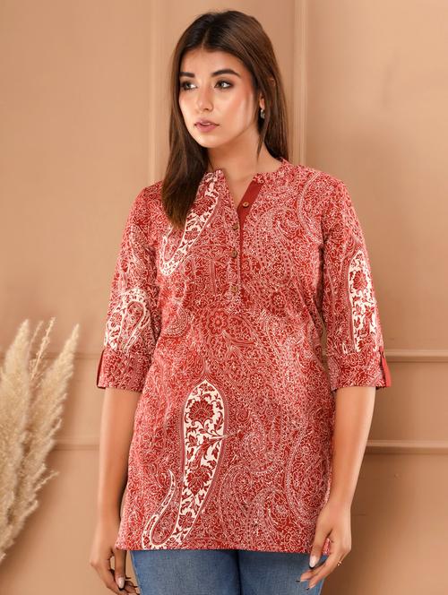 maroon cotton straight kurti - 18649877 - Very Small Image - 1