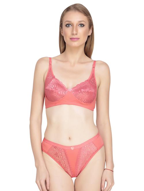 lace detailed solid bra and panty set - 18650260 - Very Small Image - 1