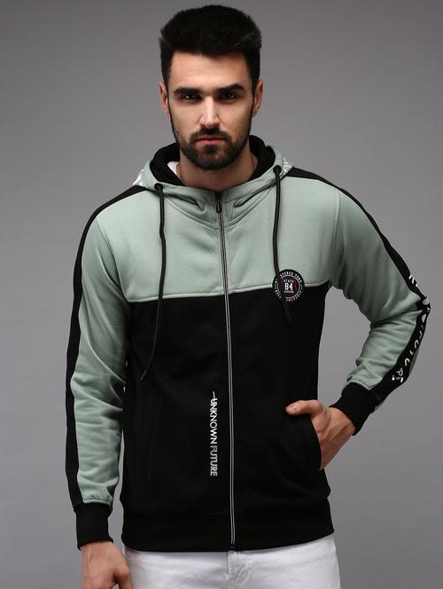 hooded neck color blocked casual jacket - 18650333 - Very Small Image - 1