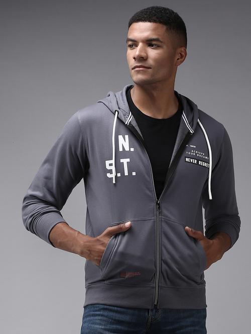 hooded neck printed casual jacket - 18650365 - Very Small Image - 1