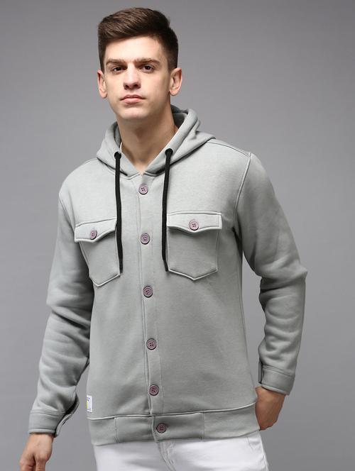 hooded neck solid casual jacket - 18650401 - Very Small Image - 1