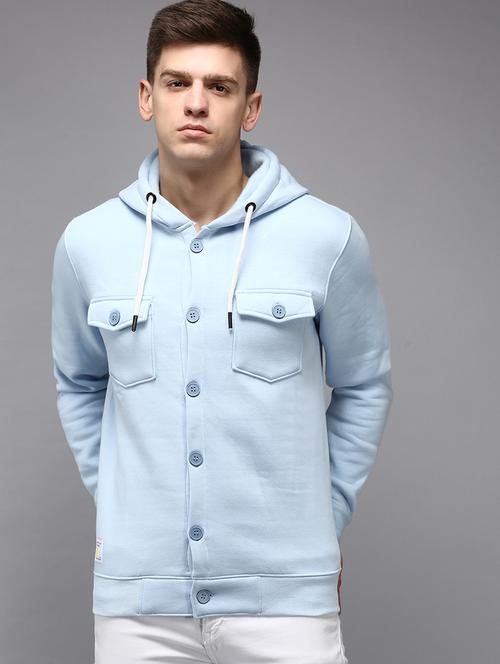 hooded neck solid casual jacket - 18650407 - Very Small Image - 1