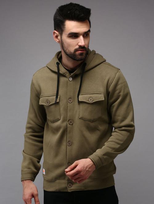 hooded neck solid casual jacket - 18650410 - Very Small Image - 1