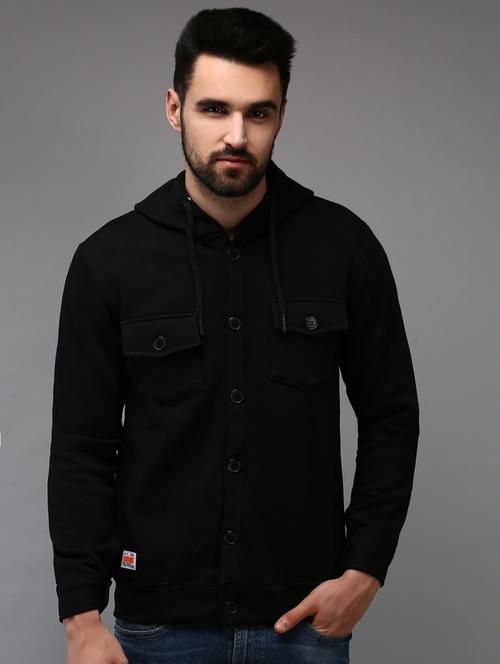 hooded neck solid casual jacket - 18650411 - Very Small Image - 1