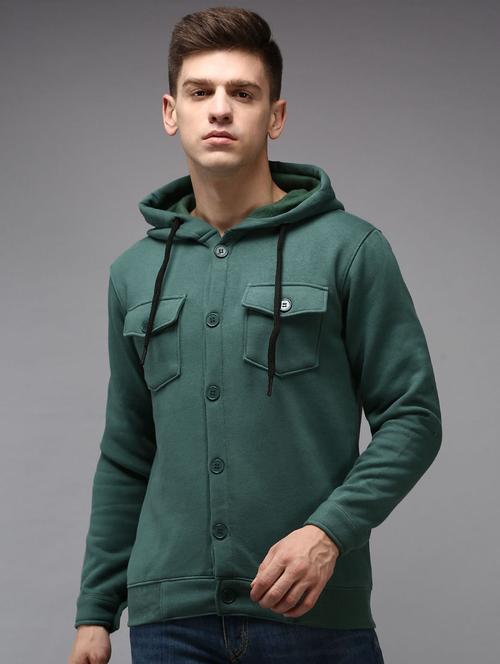 hooded neck solid casual jacket - 18650412 - Very Small Image - 1