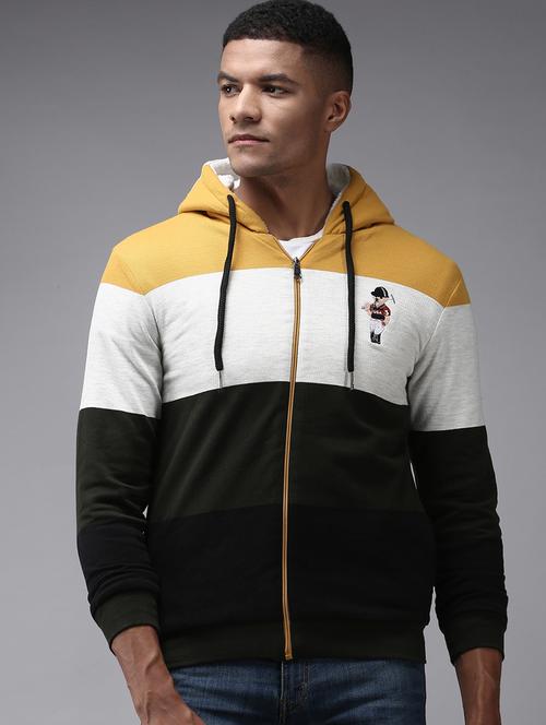 hooded neck striped casual jacket - 18650445 - Very Small Image - 1