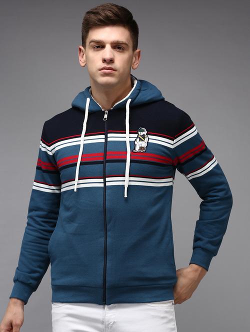 hooded neck striped casual jacket - 18650454 - Very Small Image - 1